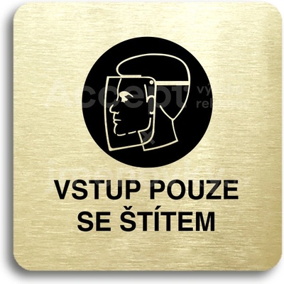 ACCEPT Piktogram vstup pouze se štítem - zlatá tabulka - černý tisk bez rámečku