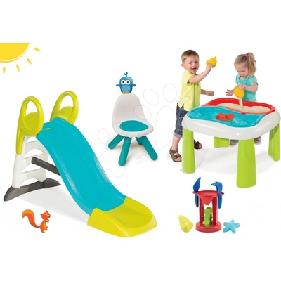 Smoby 310269-3 šmykľavka stredná KS modrá a stôl na hranie voda&piesok 1,5 m