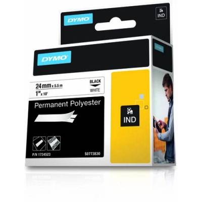 DYMO Самозалепващи се промишлени етикети, Dymo ID1, перманентен полиестер от една част, 24 мм x 5, 5 м, черно/бяло, 1734523 S0773830 (1734523)