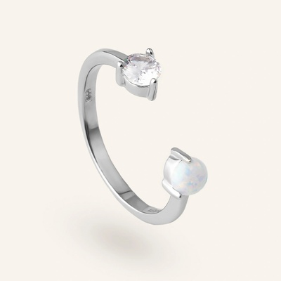 SilveAmo Otevřený stříbrný prsten s opálem a zirkonem K2OPGF.1361