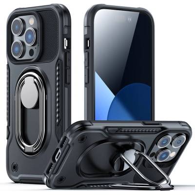 JOYROOM Кейс Joyroom Dual Hinge за iPhone 14 Pro, със стойка / ринг холдър, черен (JR-14S2)