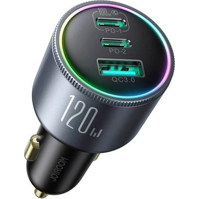 JOYROOM Triple Quick Car Charger 120W - зарядно за кола с 2xUSB-C и USB-A изходи с технология за бързо зареждане и USB-C към USB-C кабел (тъмносив)