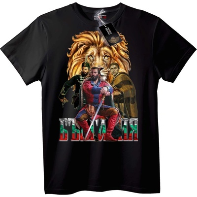 NOONEBRAND Тениска с български лъв и герои - M, Black