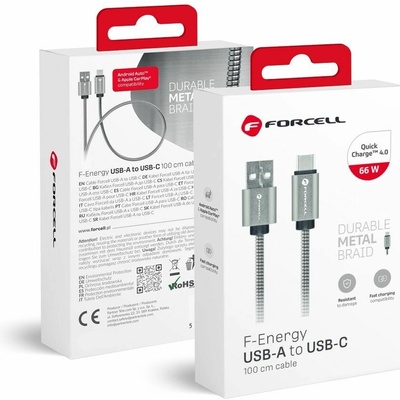Forcell C234 USB A na USB C QC3.0 66 W Metal 1m stříbrný
