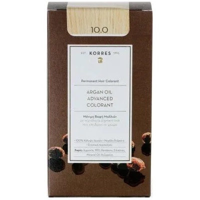 KORRES Боя за коса с технология pigment-lock с Арганово масло Естествено Платинено русо , Korres Argan Oil Advanced Colorant 50ml Permanent Hair Colorant 10.0 Natural Platinum Blonde