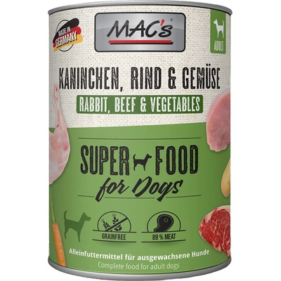 MAC's 12x800г Adult MAC's, консервирана храна за кучета - заешко и зеленчуци