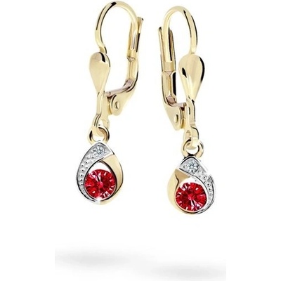 Danfil dětské náušnice kapky C1898 ze žlutého zlata s kamínky Ruby Dark zapínání klapka