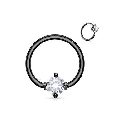 Šperky4U černý piercing kruh s kamínkem, čirá K1021-KC