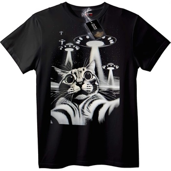 NOONEBRAND Тениска НЛО Котка Отвличане - 2XL, Black