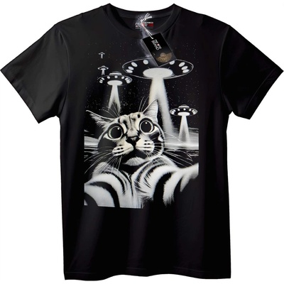 NOONEBRAND Тениска НЛО Котка Отвличане - 2XL, Black