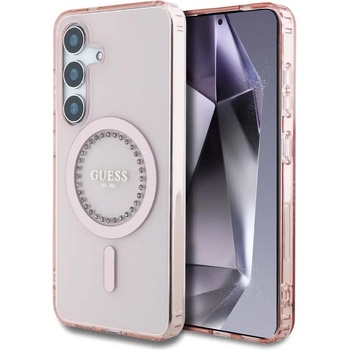 GUESS Rhinestones Printed Classic Logo MagSafe Калъф за Samsung Galaxy S25 Pink