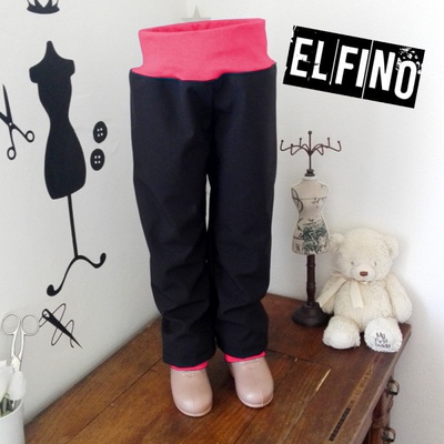 Dětské softshellové kalhoty s kapsami NEZATEPLENÉ černé s tmavě růžovým nápletem