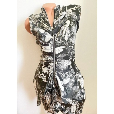 Černobílé vzorované hedvábné šaty/tunika na zip Abirato smíšená – Zboží Mobilmania