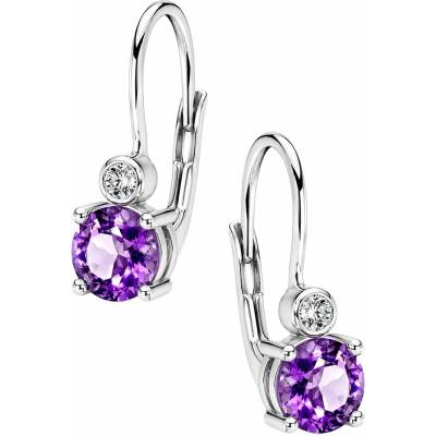 Zlaton Náušnice bílé zlato visací 1.8cm 2.2g s Ametystem a diamantem 0.060ct N15012602104
