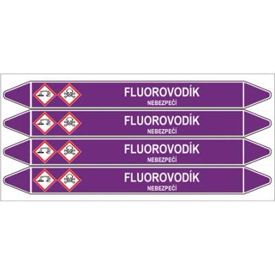 Značení potrubí, fluorovodík,4 ks, 250 × 26 mm PZ 007164