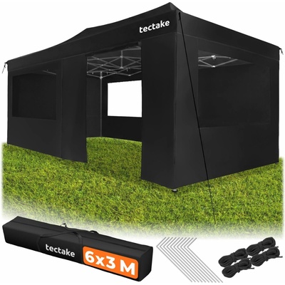 tectake 406773 skládací pavilon viola 3x6 m, hliník, 6 bočních dílů černá