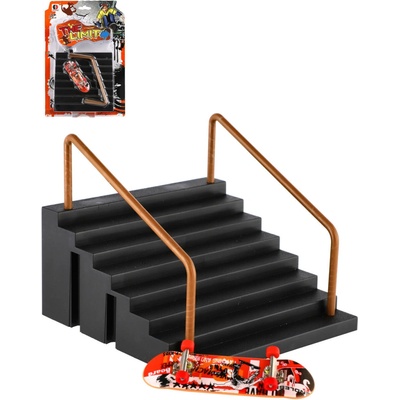 Teddies Skateboard prstový plast 9cm se schůdky a zábradlím na kartě