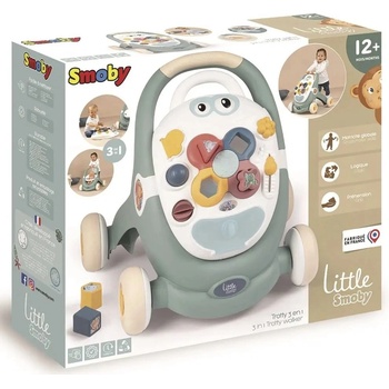 SMOBY 210207 Croc Baby Walker MiniKiss 3in1 Chodítko a kočárek pro panenku s brzdou
