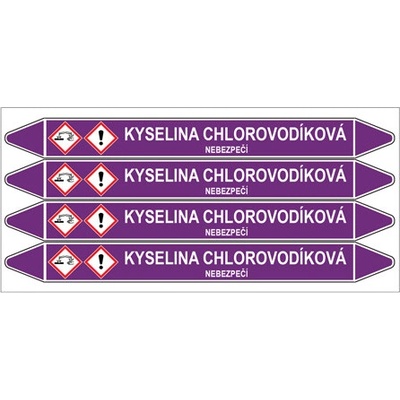 Značení potrubí, kyselina chlorovodíková,4 ks, 250 × 26 mm PZ 007005