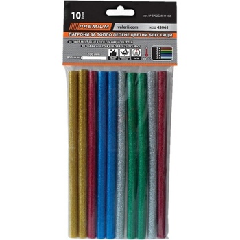 PREMIUM Силиконови пръчки цветни блестящи ф11х200мм, 10бр. Premium (43061)