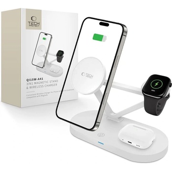 Tech-Protect Зарядна станция 3 в 1 с MagSafe 15W за iPhone, AirPods и Apple Watch от Tech-Protect QI15W-A41 - Бяла (5906302380145)