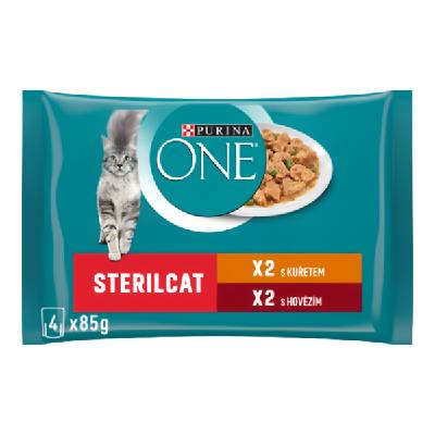 Purina One Sterilcat mini filetky s kuracím a hovädzím kapsičky, 4x85g