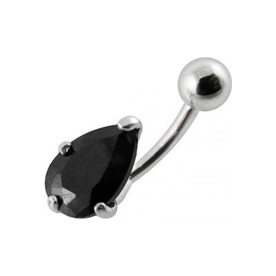 Šperky4U stříbrný piercing do pupíku kapka černý zirkon BP01010-K