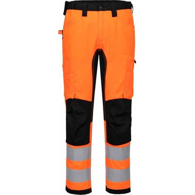 PortWest HI-VIS WX2 CD848 ECO pánské reflexní strečové kalhoty do pasu HV oranožvo-černá