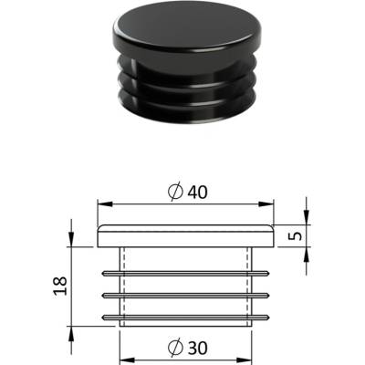 Vnútorná krytka guľatá ø 40 mm, plastová, čierna