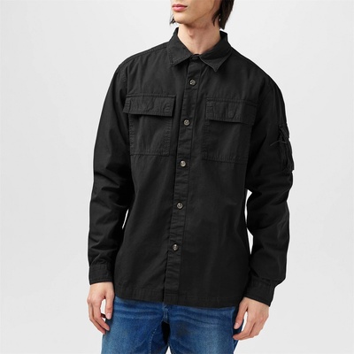 Firetrap Риза с дълъг ръкав Firetrap Men's Andor Cotton Long Sleeve Utility Overshirt - Black