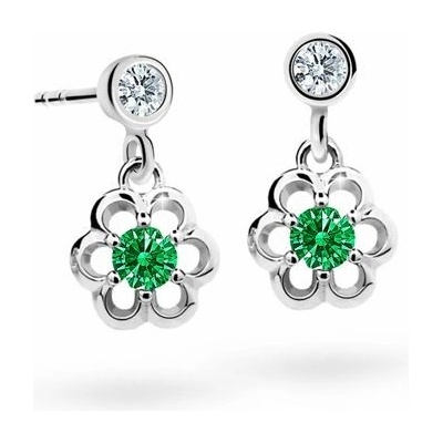 Danfil dětské náušnice kytičky C1947 z bílého zlata s kamínky Emerald Green zapínání balónek