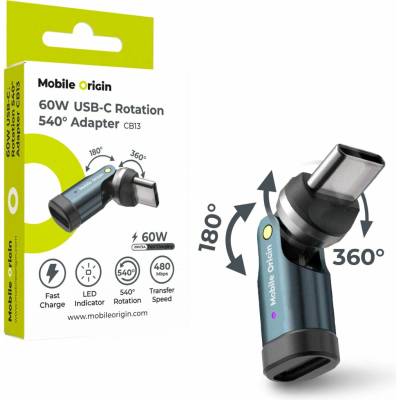 Mobile Origin Otočný adaptér 540° USB-C, 60W, 480 Mb/s, Šedá
