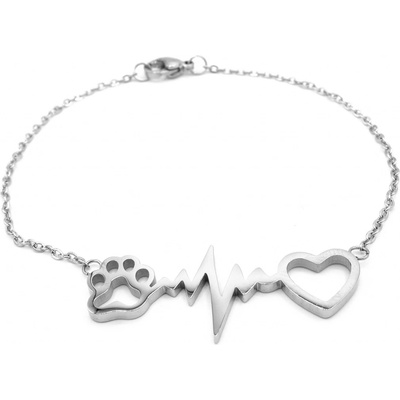 Steel Jewelry náramek srdce křivka EKG a tlapka z chirurgické oceli NR220252