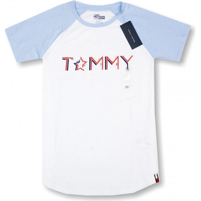 Tommy Hilfiger dámské tričko s modrými rukávy bílé