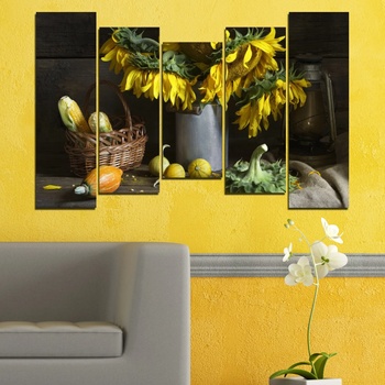 Vivid Home Картини пана Vivid Home от 5 части, Цветя, Канава, 110x65 см, 4-та Форма №0620