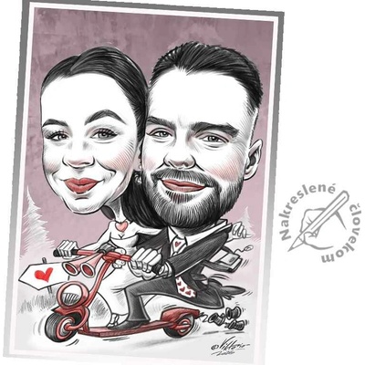 VIKTORIO Karikaturista na svadbu, oslavu, ples, firemný event 4 hodiny Rozmer: A4 (21x29,7 cm)