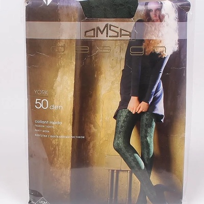 Тъмнозелен чорапогащник с фигурален десен - 50 den