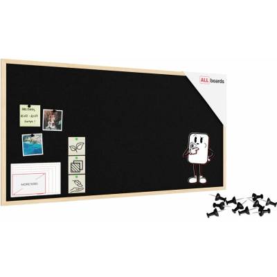 ALLboads Textilní (plstěná) tabule 120 × 90 cm černá, v lakovaném dřevěném rámu, TFBLACK129BK