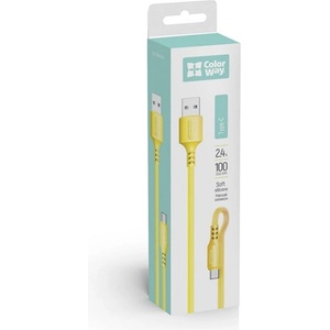 ColorWay Кабел, USB към Type-C (мек силикон) 2.4A 1 м жълт CW-CBUC043-Y (CW-CBUC043-Y)