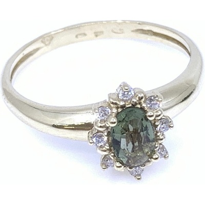 Diante Zlatý prsten s vltavínem a brilianty 84000080