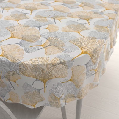 Biante bavlna oválny obrus Sandra SA-745 Sivo-horčicové ginkgo listy na bielom 50x100 cm