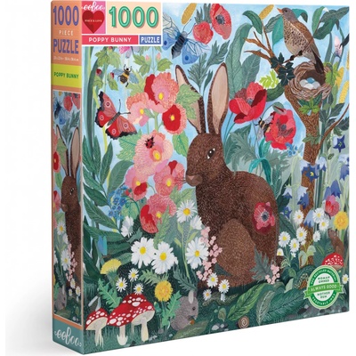 EEBOO Čtvercové Zajíc a vlčí máky 1000 dílků
