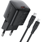 ACEFAST Захранване за ел. мрежа с USB-C изход с технология за бързо зареждане и USB-C към Lightning кабел - Acefast A118 GaN Fast Wall Charger 30W (черен) (A118C-L)