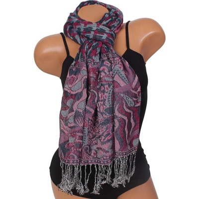 Дамски шал в зелено и розово с цветя и орнаменти