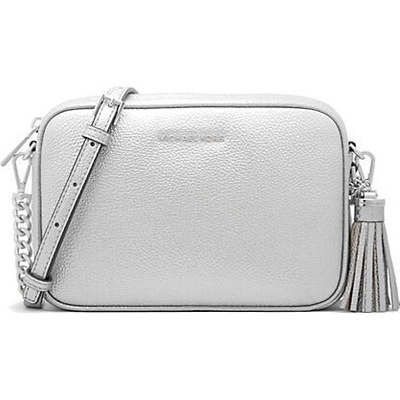 Michael Kors Ginny kožená crossbody kabelka stříbrná