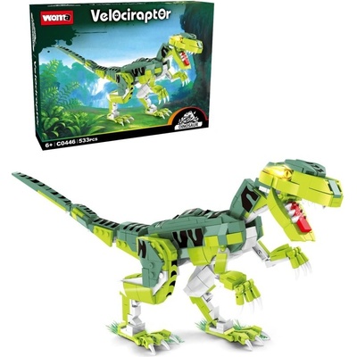 Woma Stavebnice dinosaurus Velociraptor (41 cm dlouhý) s pohyblivými prvky, 533 ks