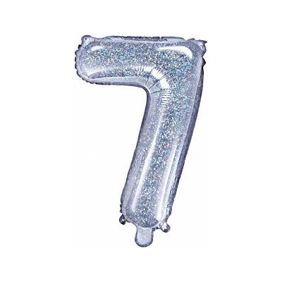 PartyDeco Fóliový balónek Mini Číslo 7 holografický 35 cm