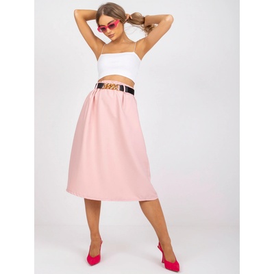 Light pink trapezoidal midi skirt with pockets ružová