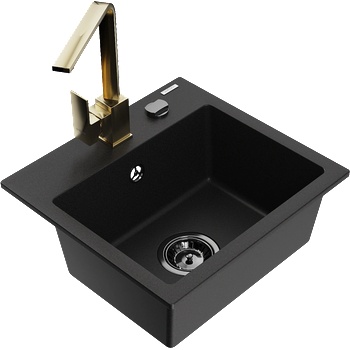 Mexen Milo гранитна мивка с 1 корито и кухненски смесител Rita, черен - 6505-77-670300-50-B (6505-77-670300-50-B)