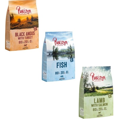 Purizon 3 x 1 kg bez obilnín BlackAngus hovädzie a morka jahňacie a losos ryby